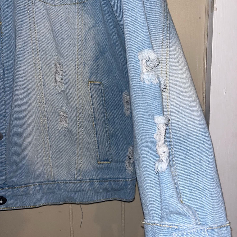 Ina Light Blue Distressed Jean Jacket - Picture 6 of 10